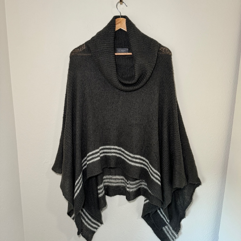 Wooden Ships Poncho Sweater S/M Charcoal Grey Stripe Cowl Neck